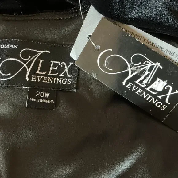 Alex Evenings Velvet A-Line V-Neck Midi Cocktail Dress Black and Green Size 20W - Picture 11 of 13